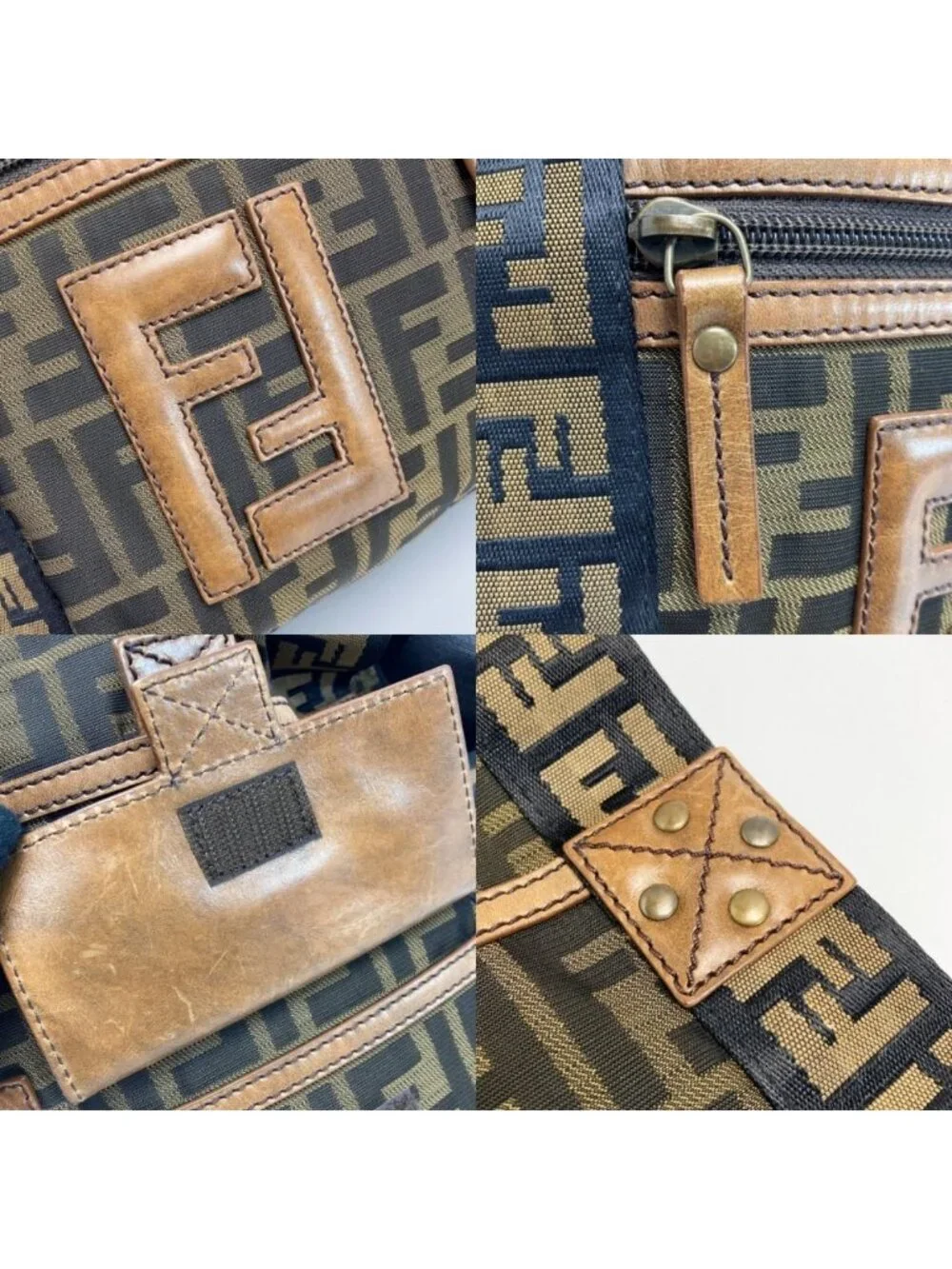 Fendi Zucca Pattern Shoulder Bag Brown Canvas Leather